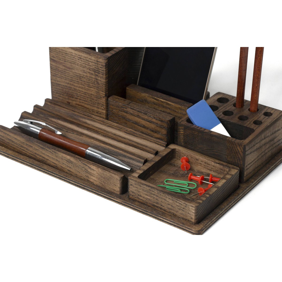 Houten bureau-organizer, donkerhouten bureau-organizer