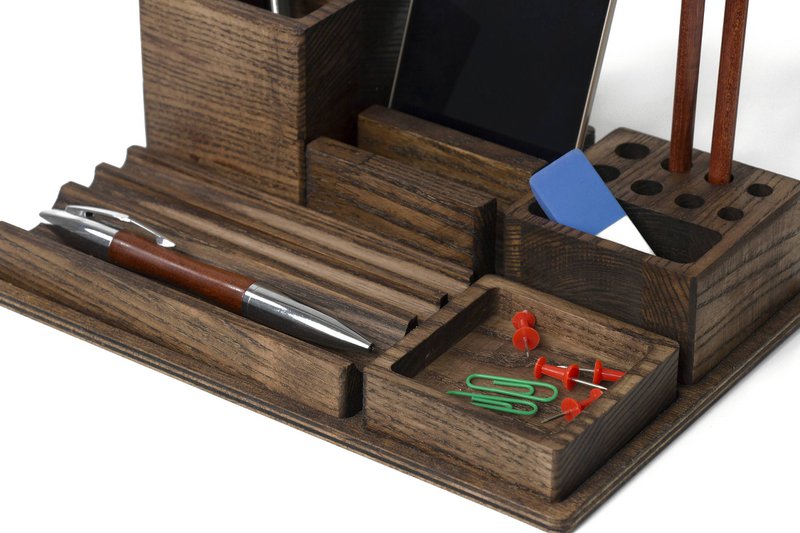 Houten bureau-organizer, donkerhouten bureau-organizer