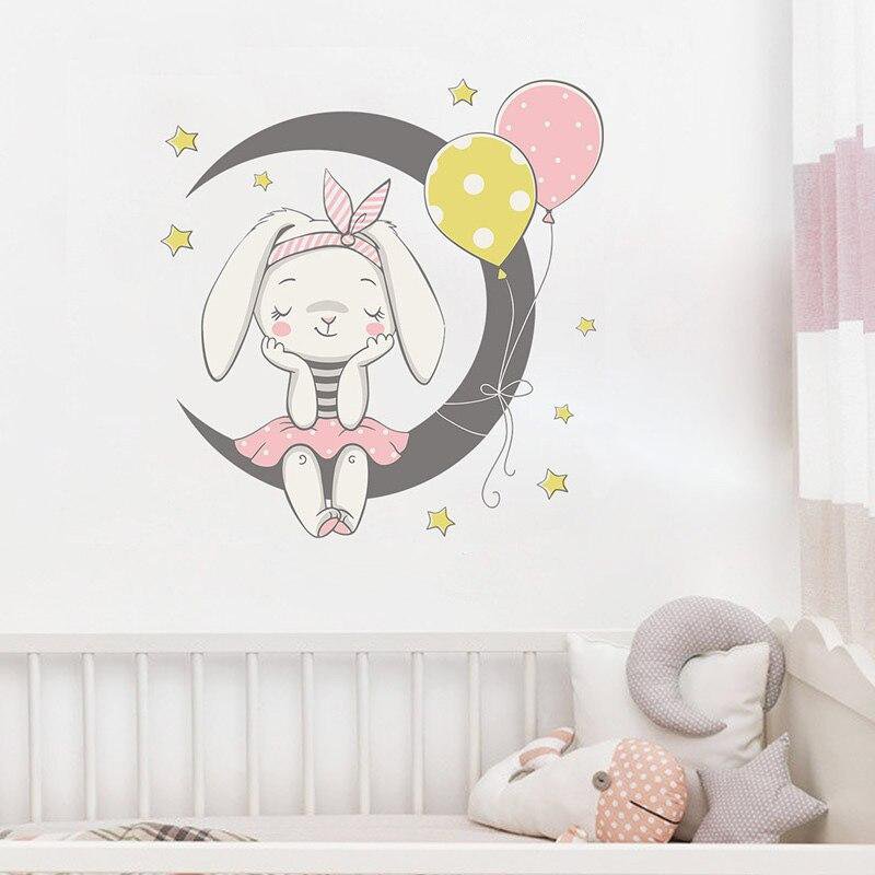 Rabbit sitting on the moon girls bedroom wall sticker