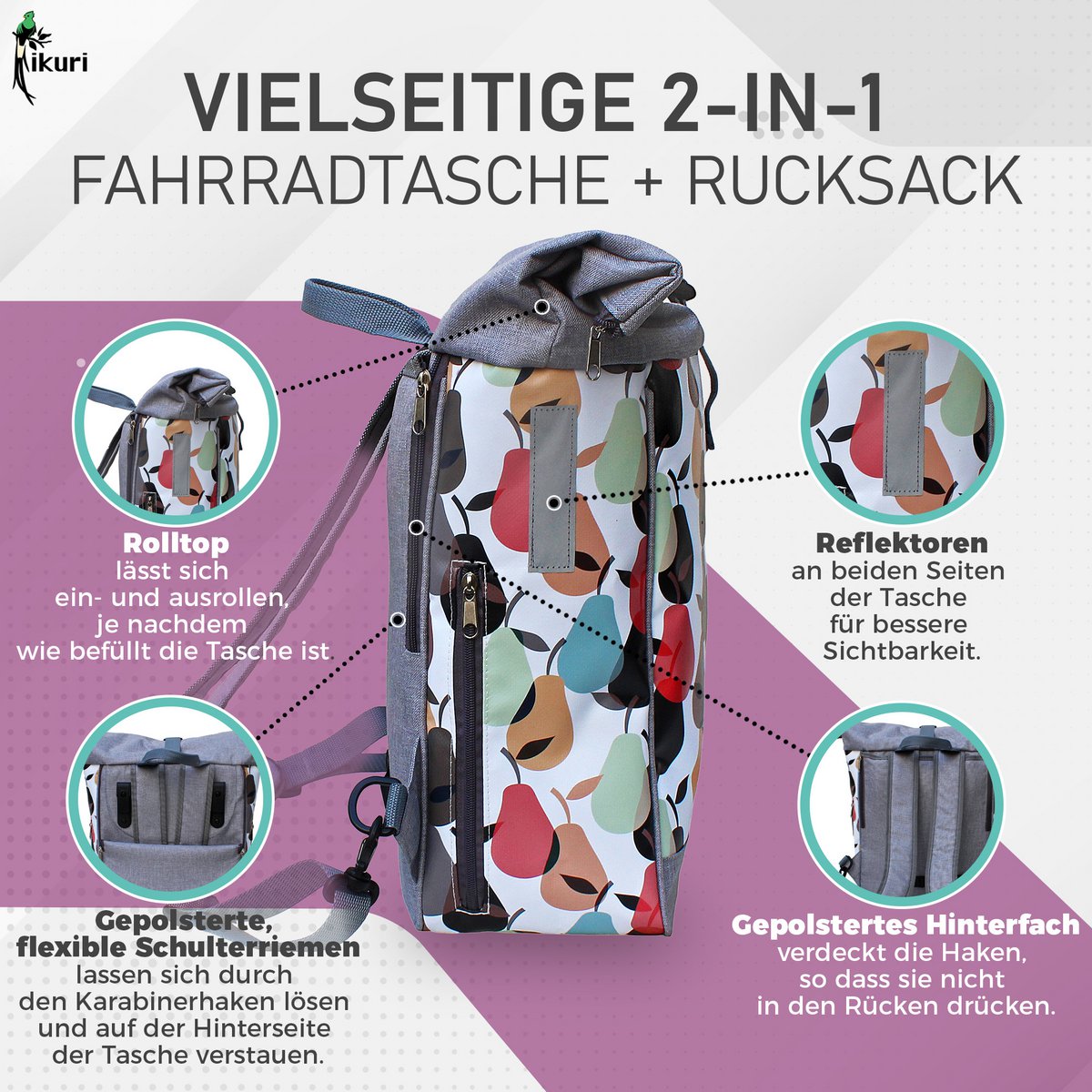 Combinación de bolsas para bicicletas / estante de equipaje de mochila - Peras