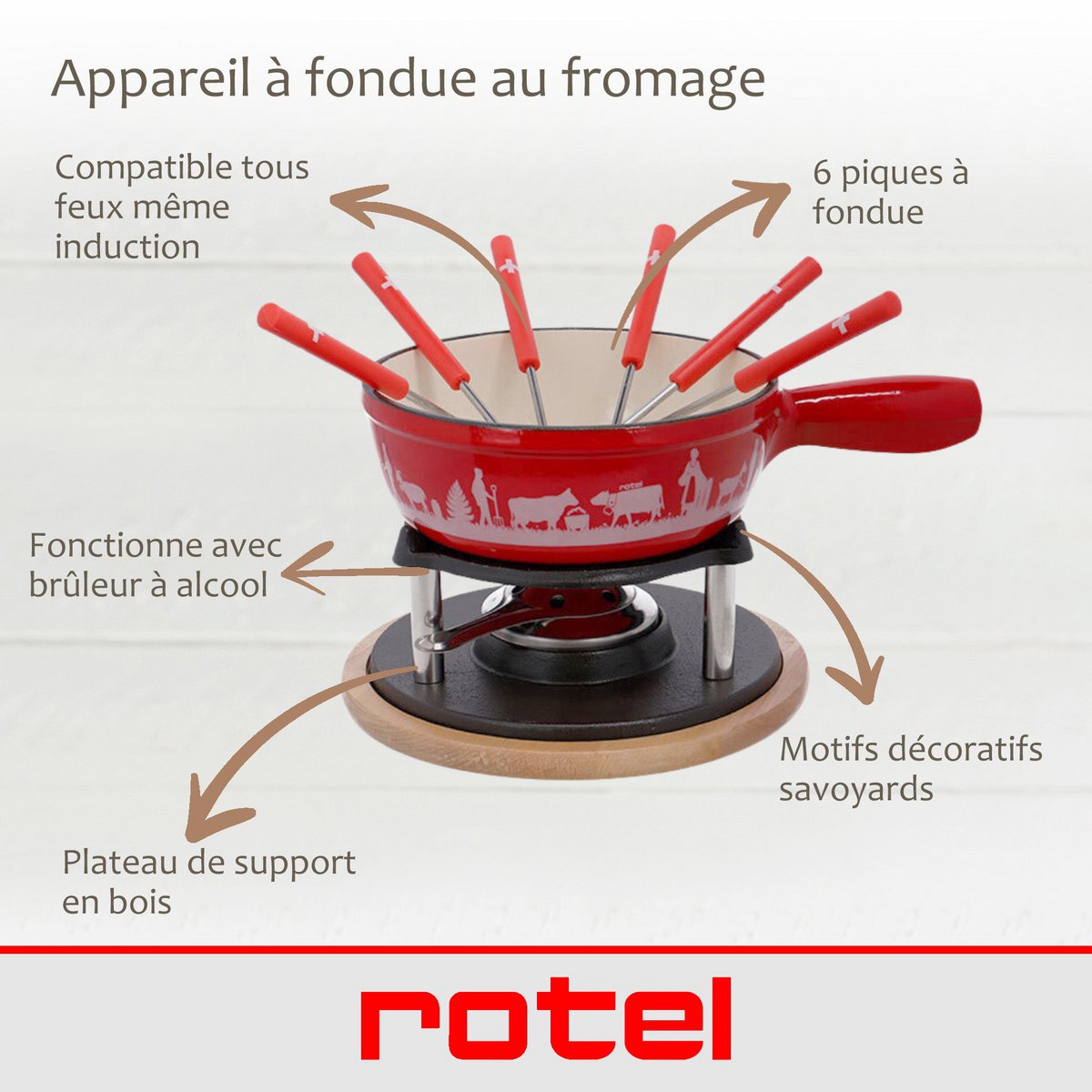 Zestaw do serowego fondue dla 6 osób i 2 kieliszków żelowanego alkoholu Rotel Swiss Tradition