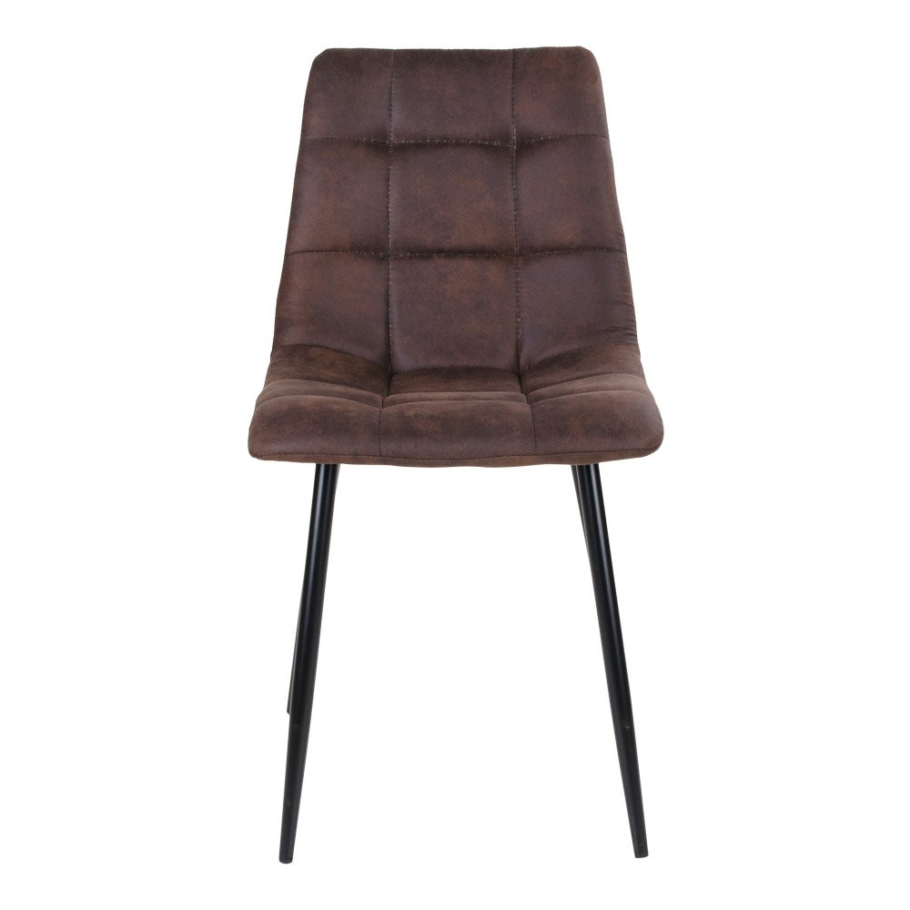 Silla de comedor Middelfart - Marrón, microfibra, patas de metal negro - Juego de 2