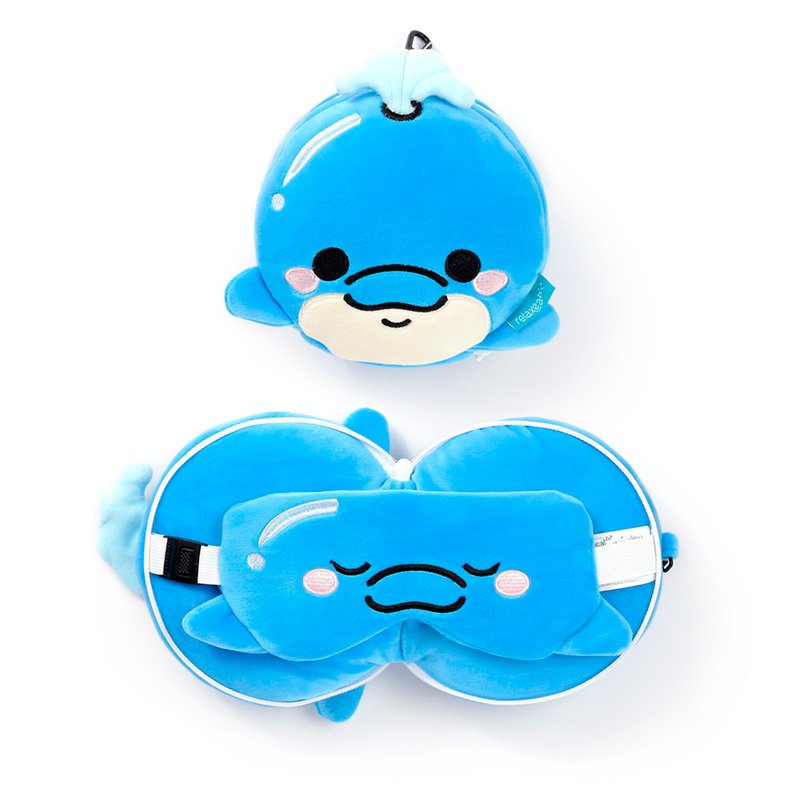 Relaxeazzz Adoramals Blu the Dolphin Plush Travel Pillow & Eye Mask