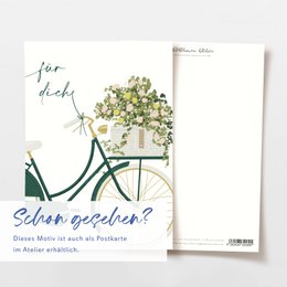 Folding card 'for you' green bike with flowers, including envelope