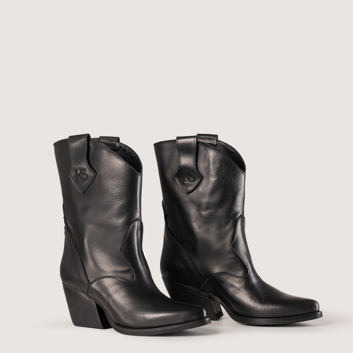 Bottines texanes en cuir noir Montana