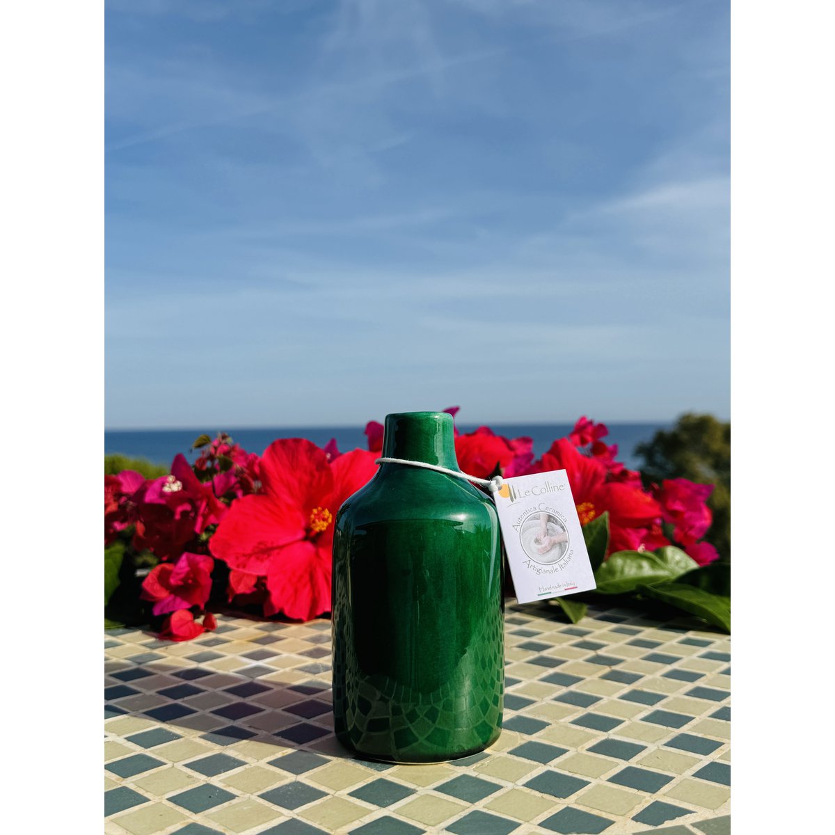 Handmade oil bottle of oil donors oil jug ceramic bottle "Unica" for olive oil & vinegar from Italy
