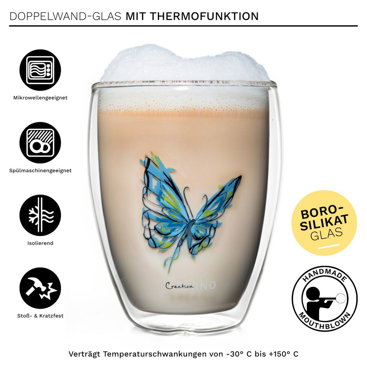 Creano Doppelwandglas Schmetterling 250ml 6er Set