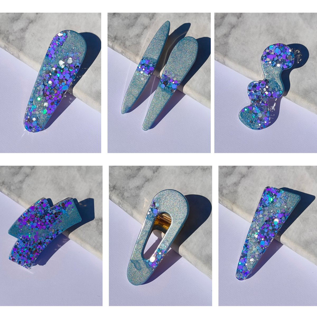 ⋒ pacchetto di clip per capelli in resina - Glow viola (11 articoli) ⋒