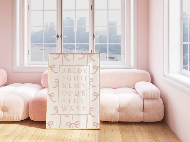 Alphabet poster, pink bow girls room print, classic alphabet poster, girls room poster, girls room poster, girls room print, girls nursery print, girls room decoration