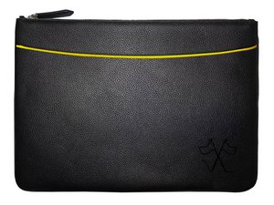 VUE LAC laptop sleeve with black front pocket, 38cm yellow border