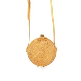 Pulau - Bali -tas van Brown Kid - Kleine ronde rotan tas voor kinderen 15 cm