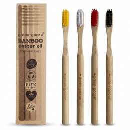 green-goose Bamboo Castor Oil Toothbrushes - 4 Pieces - 100% Biodegradable