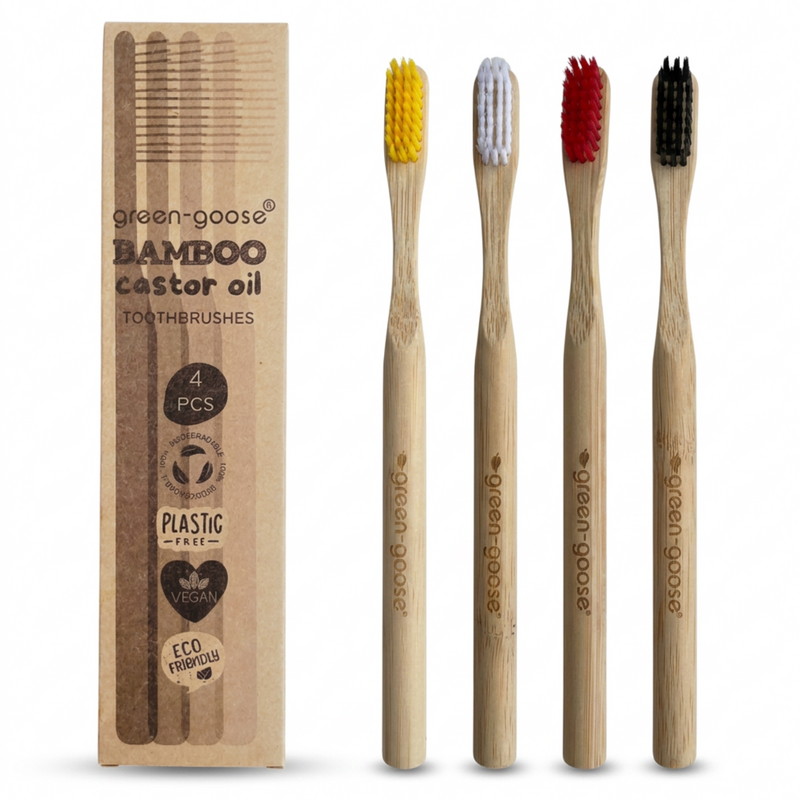 green-goose Bamboo Castor Oil Toothbrushes - 4 Pieces - 100% Biodegradable