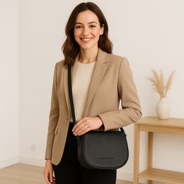 RB1002A | Borsa a Tracolla in Vera Pelle Made in Italy con Tracolla removibile in pelle e attacchi con fibbie in metallo Oro Lucido - Colore Nero - Dimensioni: cm 26 x 20 x 10