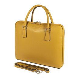 RB1019AR | Unisex zakenaktentas van echt leer, gemaakt in Italië, met afneembare schouderband. Opzetstukken met glanzende nikkelen metalen karabijnhaken - Mosterdkleur - Afmetingen: 37 x 29 x 6,5 cm
