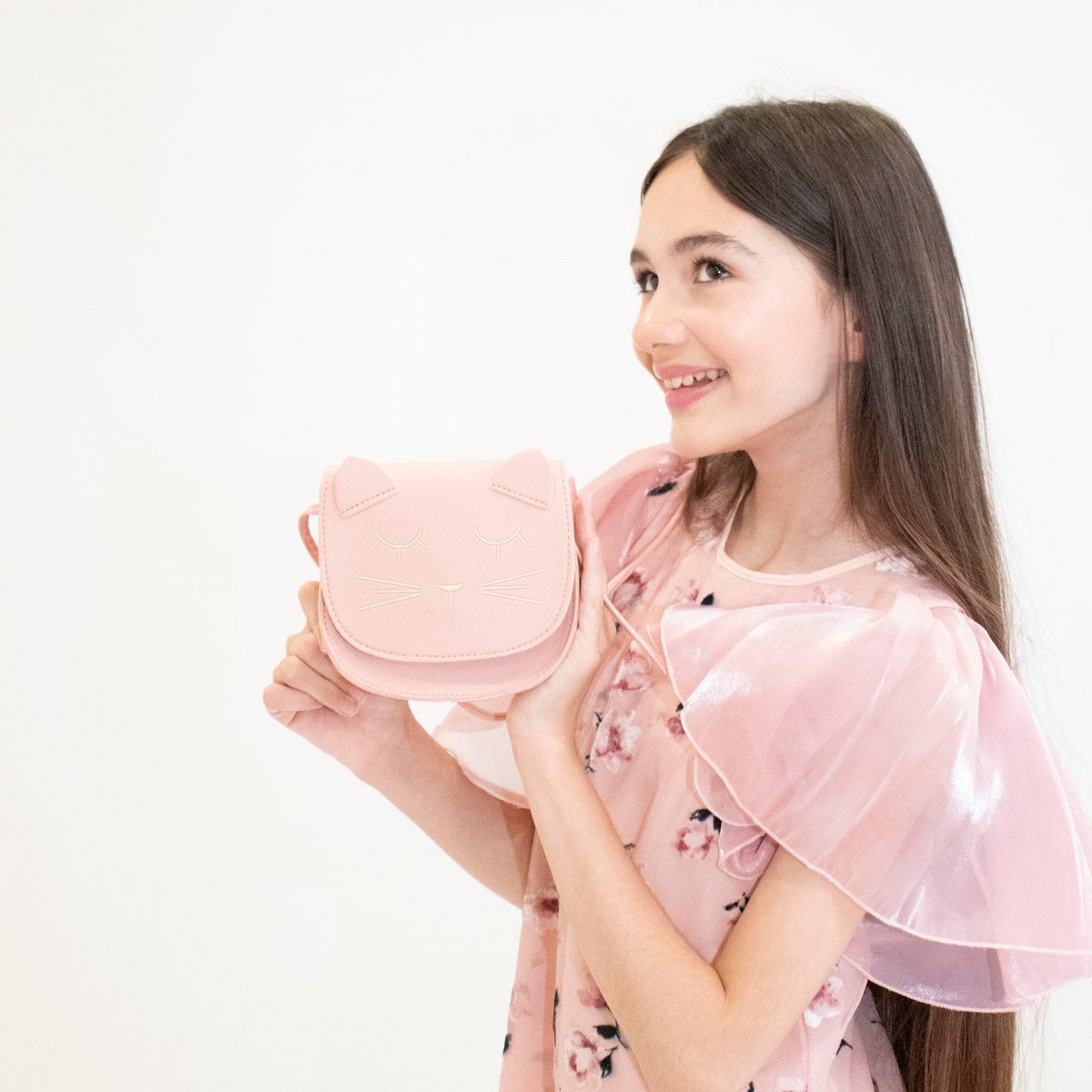 Children's shoulder bag - Mina the minimalist cat Pink