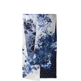 Delft blue floral patterned silk scarf, suitable for use as a smartphone case accessory.