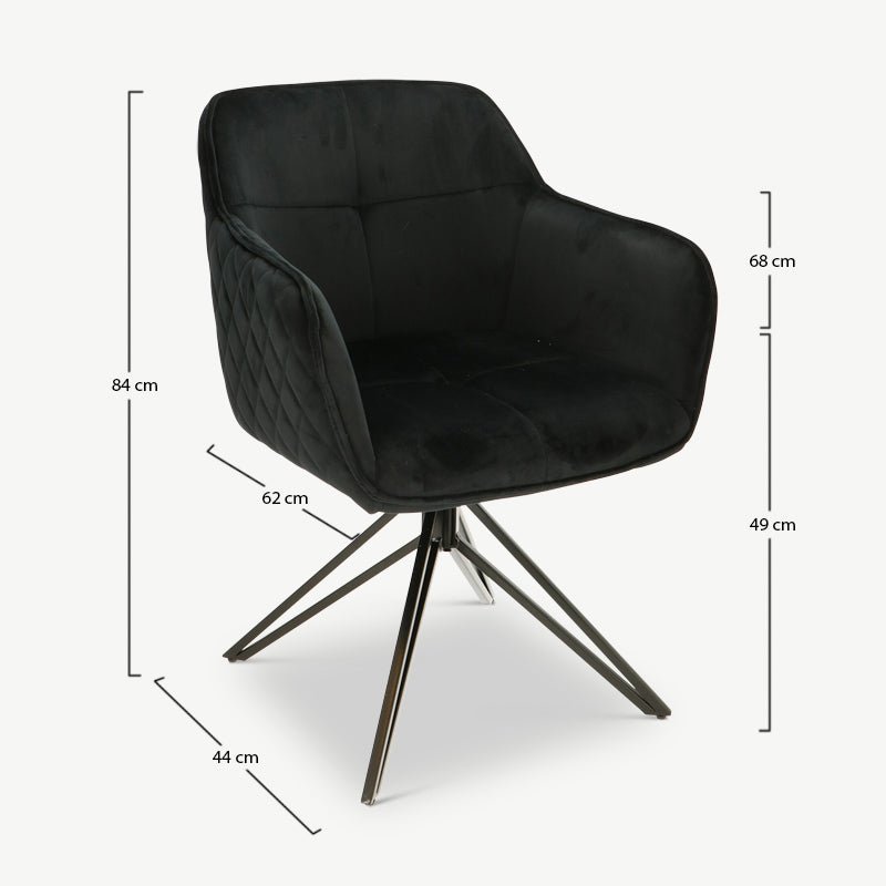 Venice Dining Chair, Black Velvet & Black legs