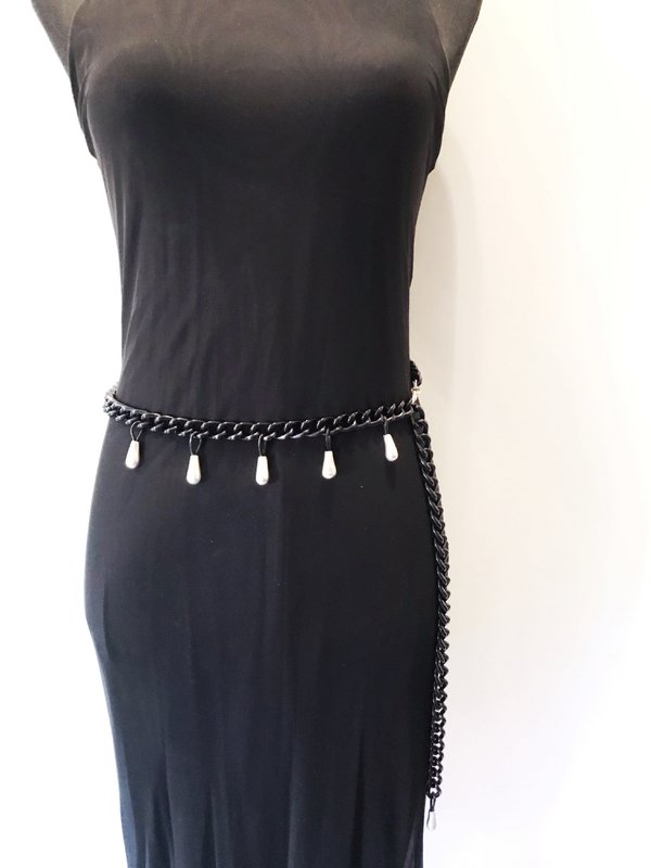 Ceinture Chaînes et Gouttes noires et argentées