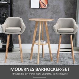 Set of 2 bar stools, including footrest, solid wood, 55 cm x 48 cm x 100 cm, beige