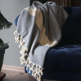 Narzuta Diamond - Naturalny i Granatowy - 200x240 cm