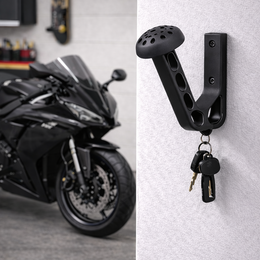 Motorcycle helmet holder wall mount with key hook, multiple colors available