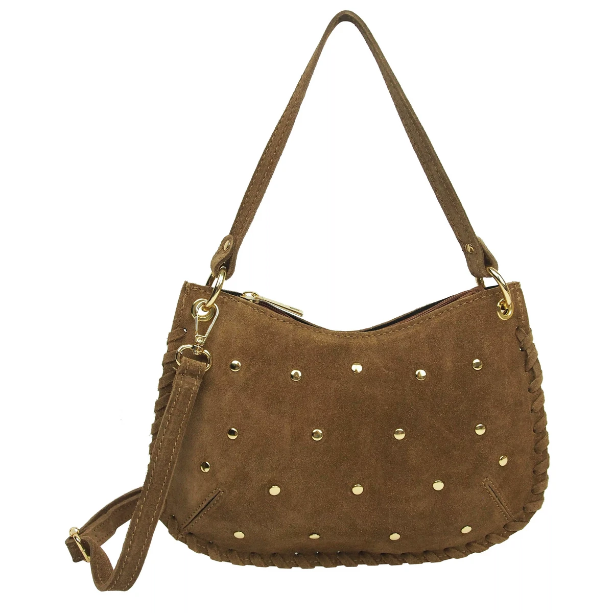 Borsa a Mano Semitonda in Crosta di Pelle con Borchie 58030