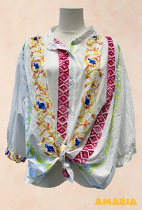 Multicolored Sticked White Shirt - - 3684 | Amaria