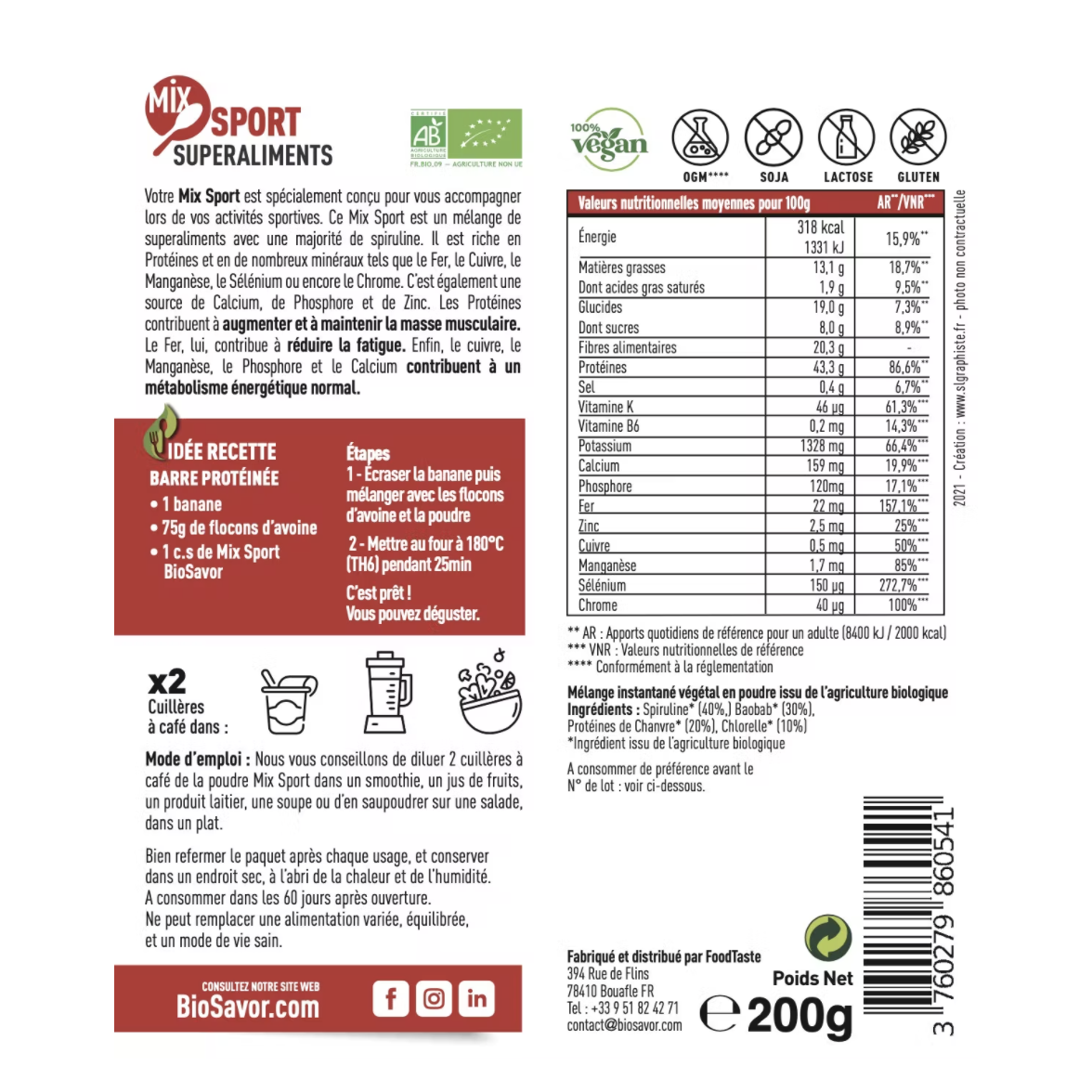 MIX SPORT EN POUDRE - 200G - COMPLÉMENT ALIMENTAIRE
