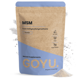  MSM powder supplement in 60 gram package. Provides joint and connective tissue support.