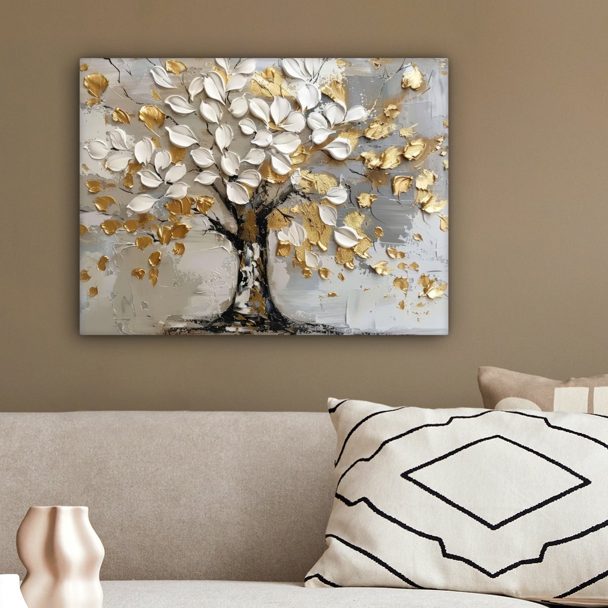 Peinture sur toile - Décoration murale - Boom - Beige - Gray - Gold - Résumé