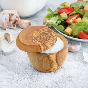 Olive Wood Salt Cellar with Lid – Handmade