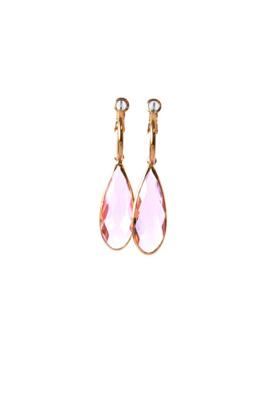 Créoles plaqué or avec goutte de verre rose