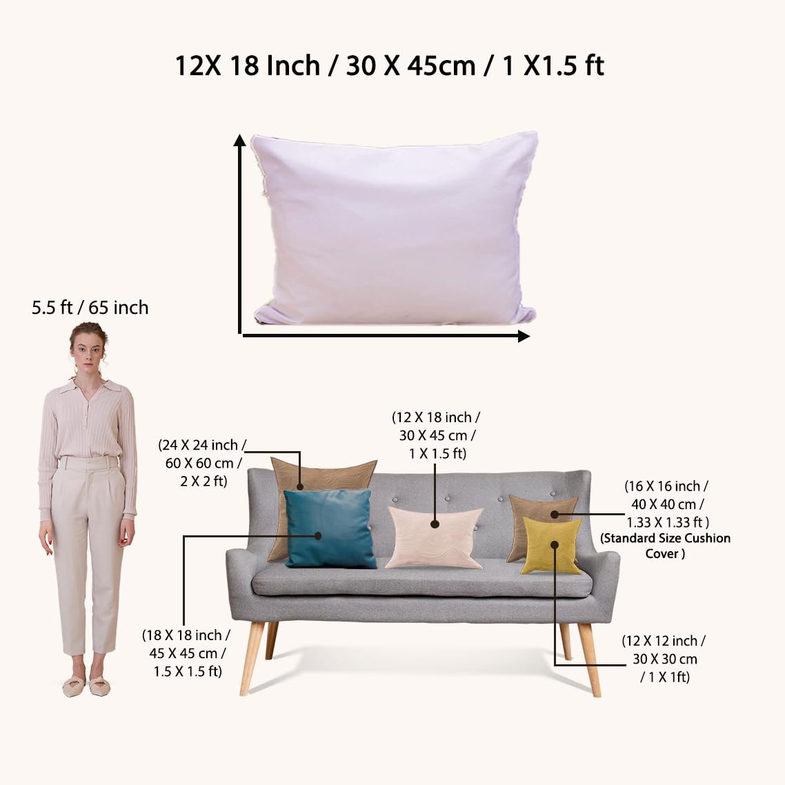 Polycotton Cushion Covers – Geometric Triangle Design – 18x18 Inch, Set of 5 Retail Ready