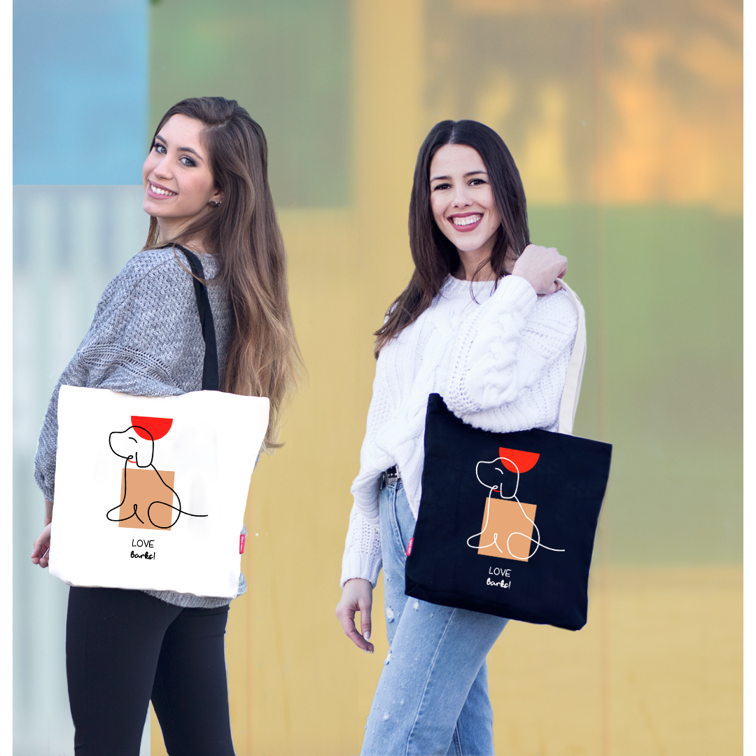 Totebags. Stor lommemodel "LOVE BARKS"