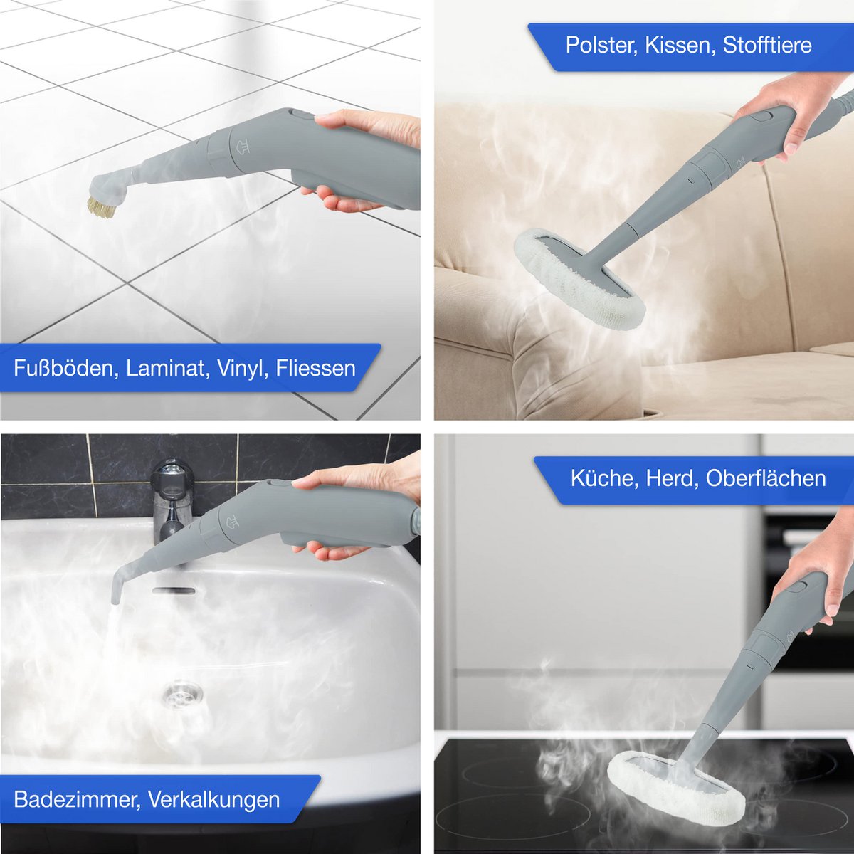 LIFETIME Elektrische Stoomreiniger Handstoomreiniger - 1000W & 300ml + 10x Accessoires | Handstoomreiniger stoomreiniger auto hetelucht voegenreiniger voor badkamertegels en voegen apparaat gestoffeerde meubels