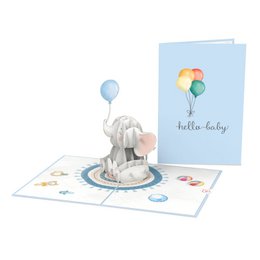 Pop-upkaart babyolifant (blauw)