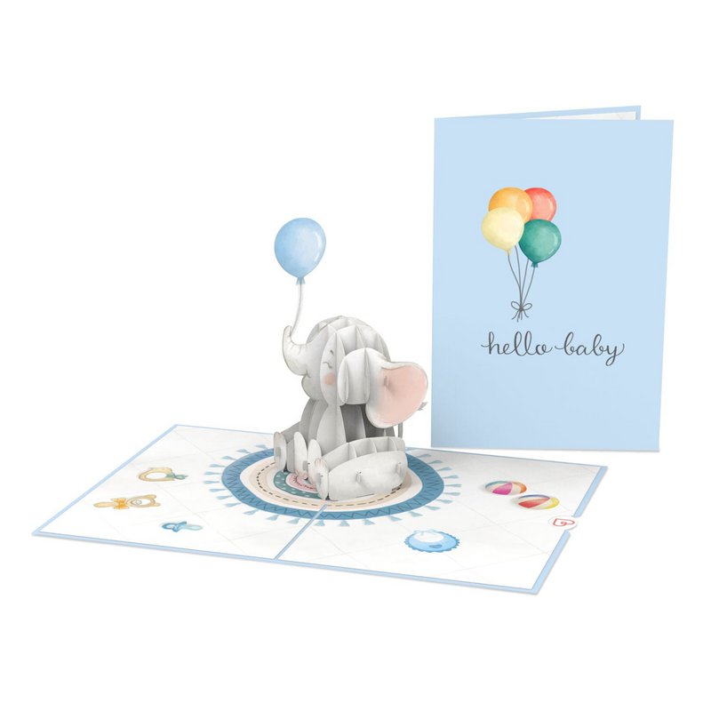 Pop-upkaart babyolifant (blauw)