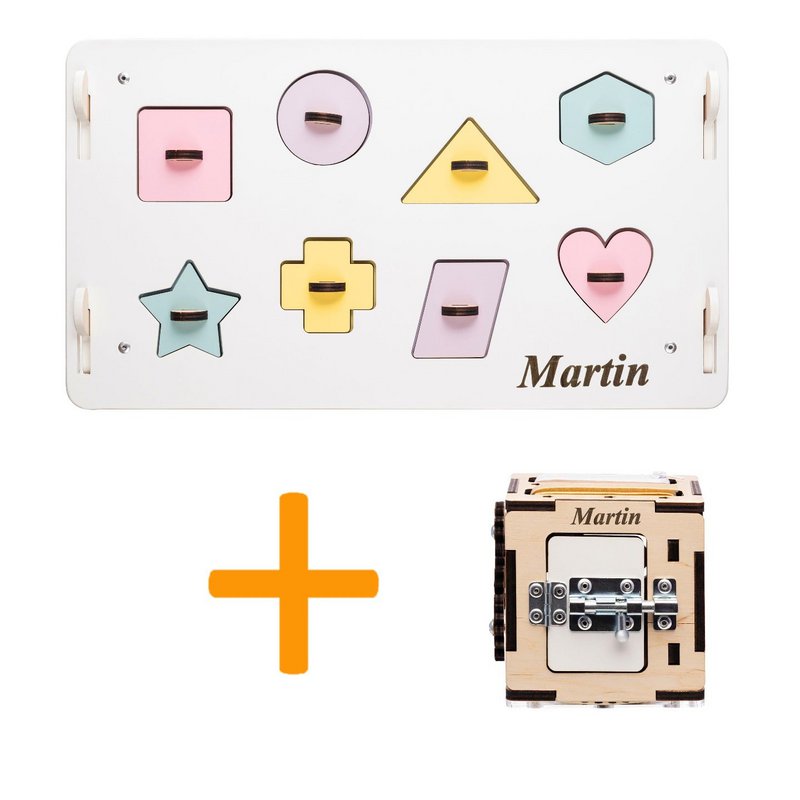 Set - BusyBoard little house white/pastel and creative cube