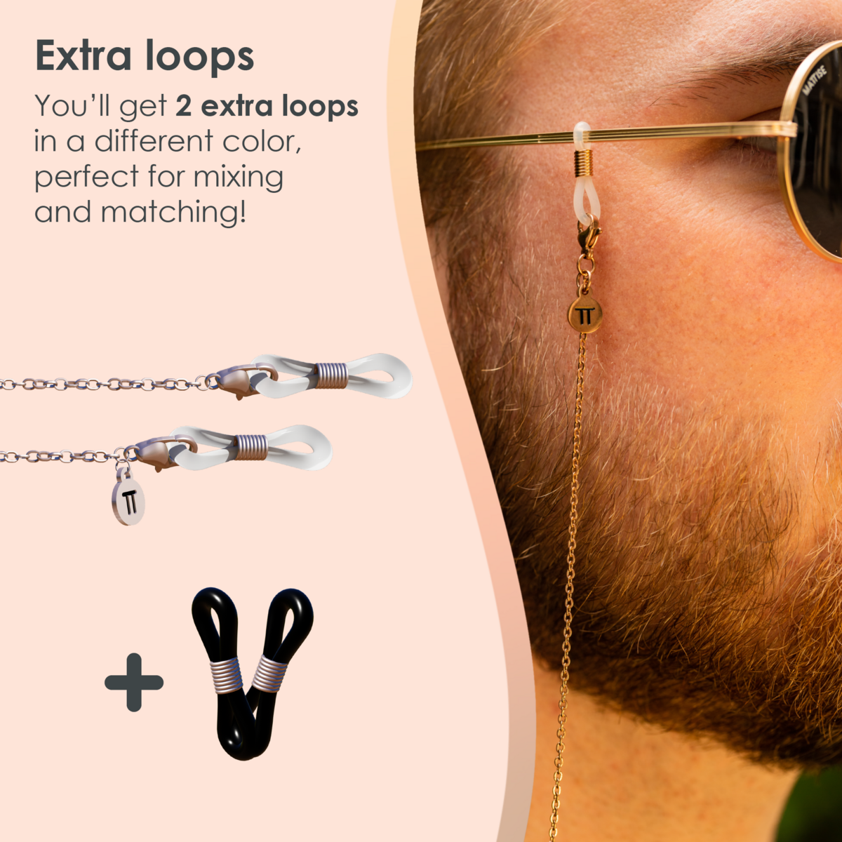 Glasses Cord Basic Rose Gold — 100% Stainless Steel & Unisex Eyewear Cords for Women and Men — Glasses Chain with Extra Loops — Brillenkoord Brillenband Brillenkette Cordon de Lunettes Cordón Para Gafas