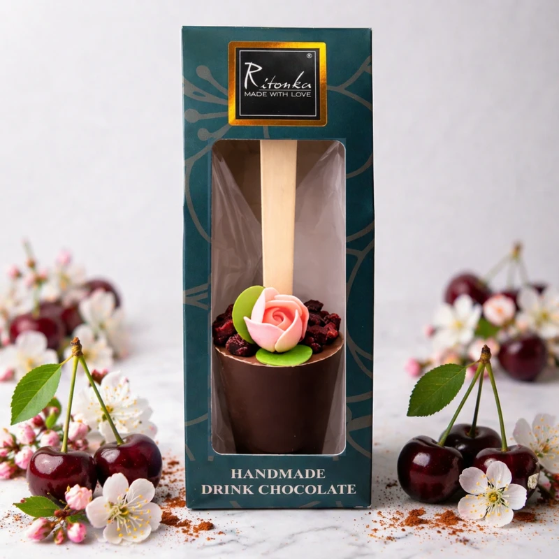 Bitter drinking chocolate stick, flower cherry - Mother's Day