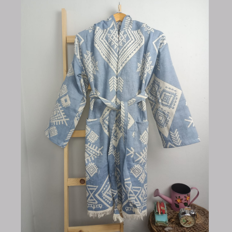Kelim Badjas Met Capuchon - Blauw