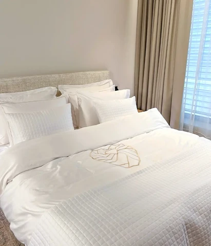 Sateen bedding set with embroidery "Vilnius Heart" Optical White