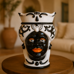 Weiß/schwarze Männerkopfvase aus Keramik, H 20 x Ø 14 cm