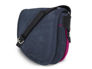 Besace Handtasche in Nubuk - Seeblick - Jeans - Rosa Bordüre