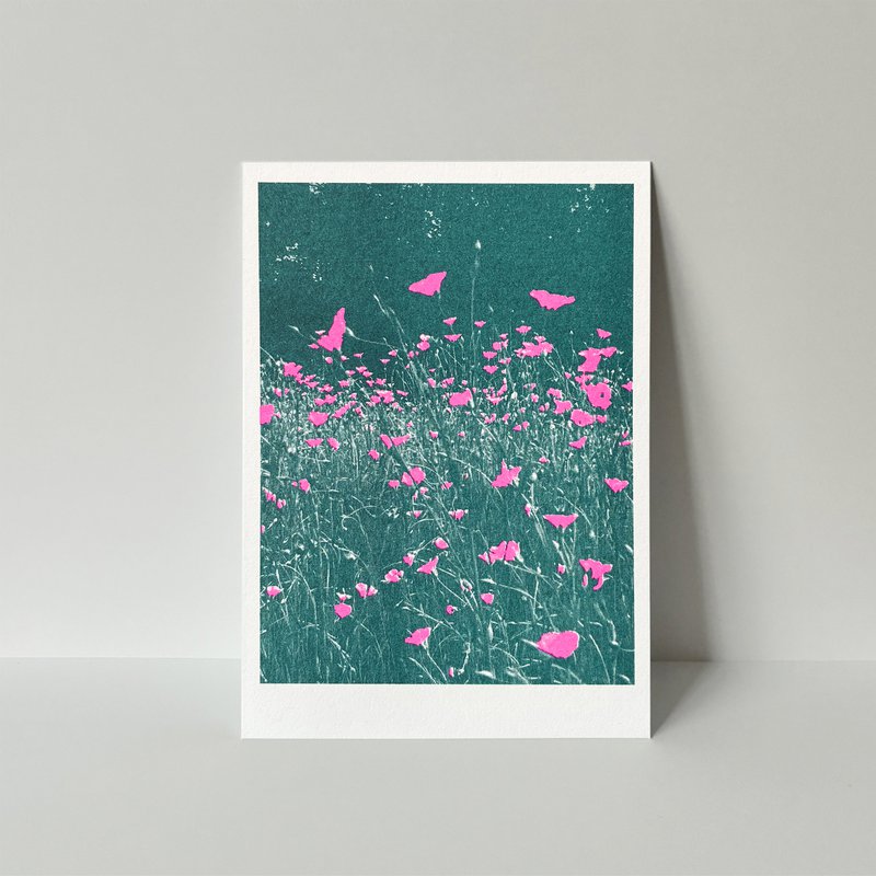 Riso Postkarte Kornblume, Risographie, DIN A6