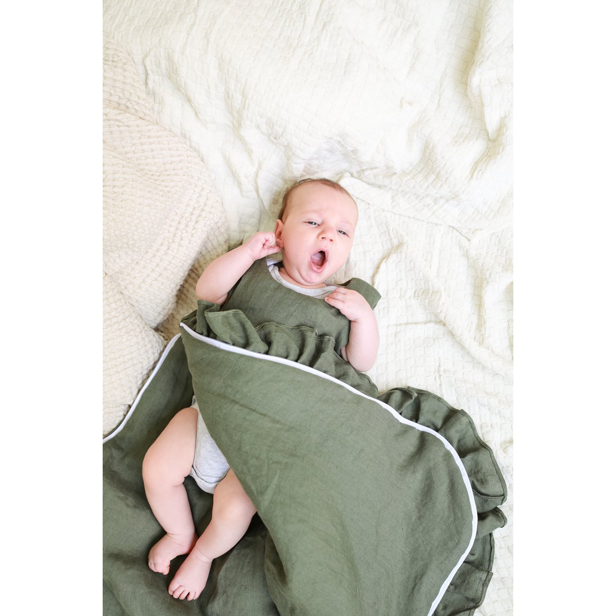 linnen babyslaapzak met ruches, babyslaapzak met ruches zomer 1 TOG, 1,5 TOG, 2,5 TOG