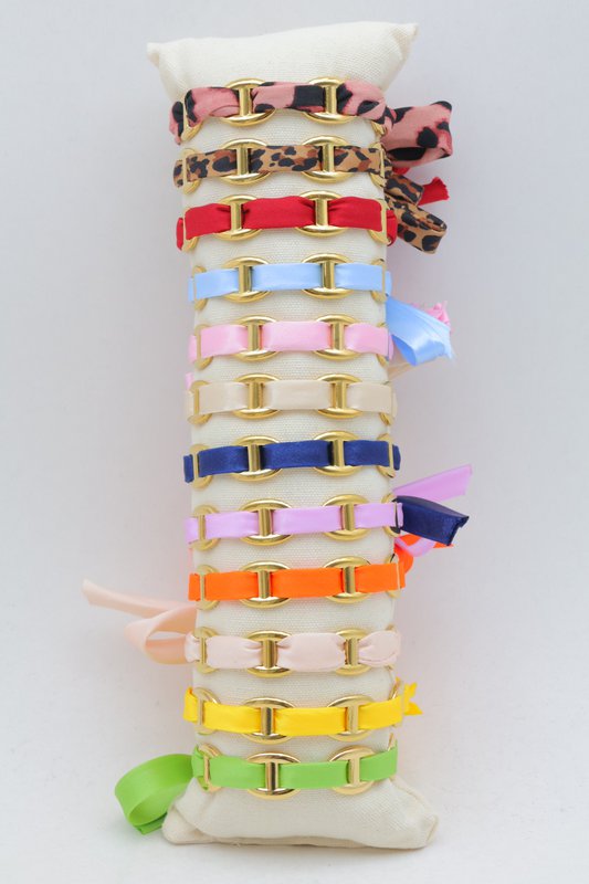 Lot de 12 bracelets mailles marine avec tissus colorés en acier inoxydable
