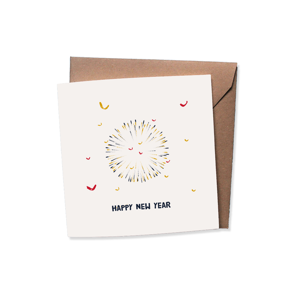 Lot de 10 cartes de vœux avec enveloppe | BONNE ANNEE - VACANCES | nouvel an - bonne année - feu d'artifice - champagne - fête | carte pliée - blanc cassé mat - papier biotop de qualité lourde