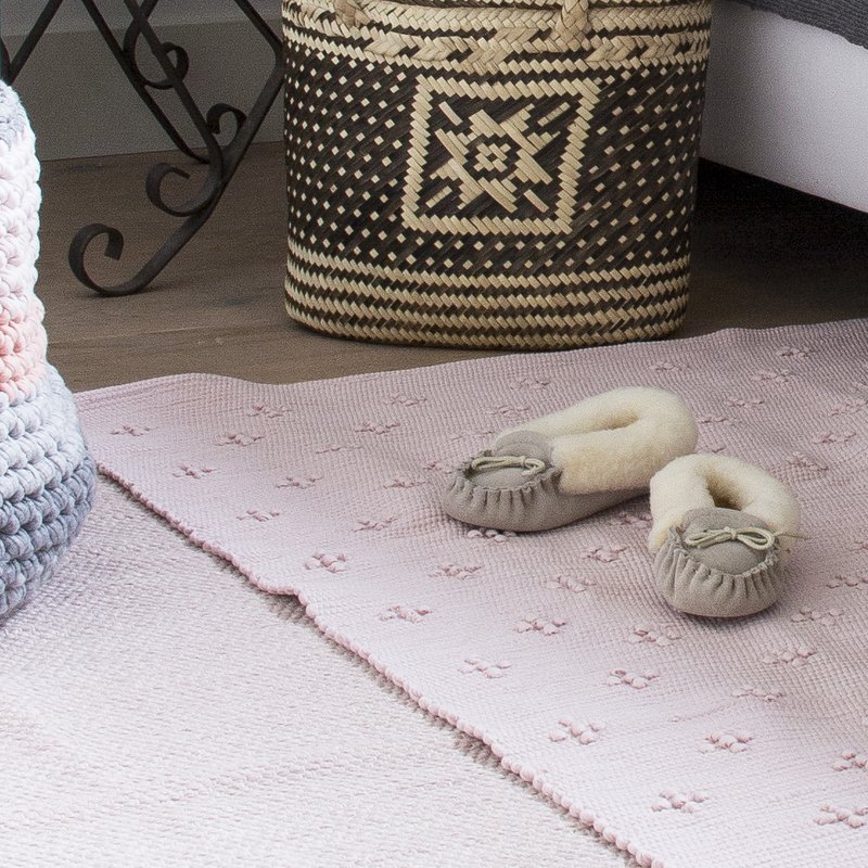 tapis en coton tissé rose poudré liz medium